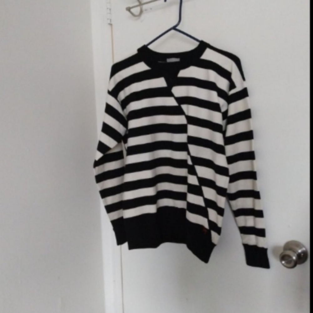Grey By Jason Wu Striped Oversized Black And White Sweater Sz XS